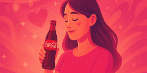 moça segurando e admirando uma coca cola