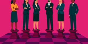 executivos em cima de um tabuleiro de xadrez